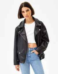 Oversize-Bikerjacke aus Kunstleder